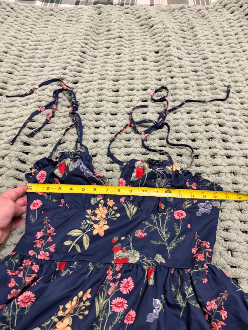 🍎 NWT Cider Navy Floral Ruffle Tie-Back Mini Dress Size Medium 🍓🌷 - Picture 5 of 10